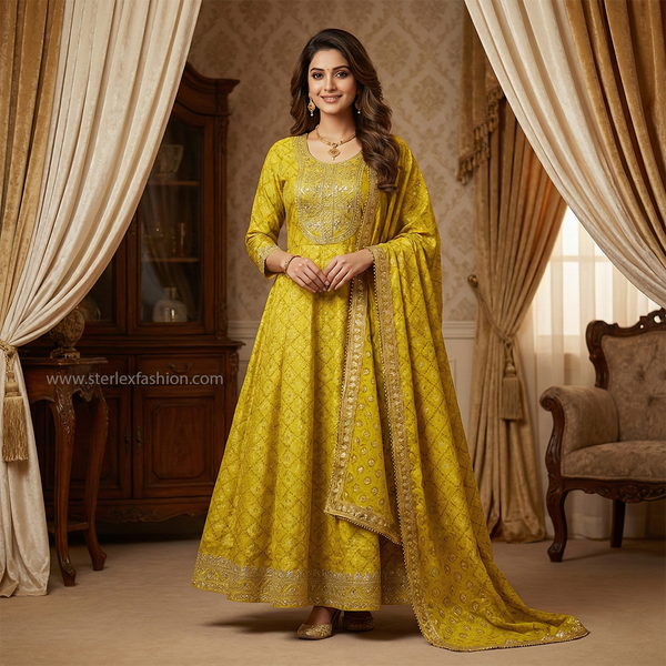 mustard yellow Anarkali suit set