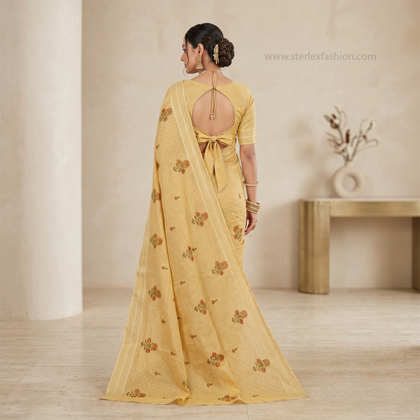Noor Vastra Golden Beige Bloom Saree