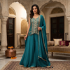 Zareen Teal Heritage Palazzo Ensemble