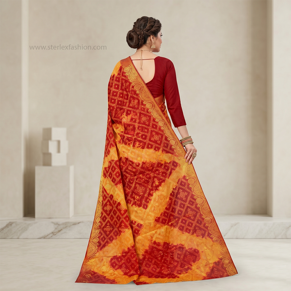Bandhani Printed Zari Saree