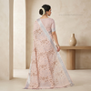 Blush Flora Silver Border Linen Saree