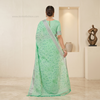 Mint Flora Silver Border Linen Saree