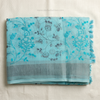 Aqua Bloom Silver Border Linen Saree