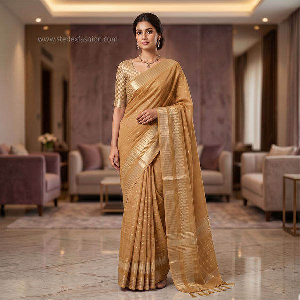 Golden Amber Rajsi Weave Saree