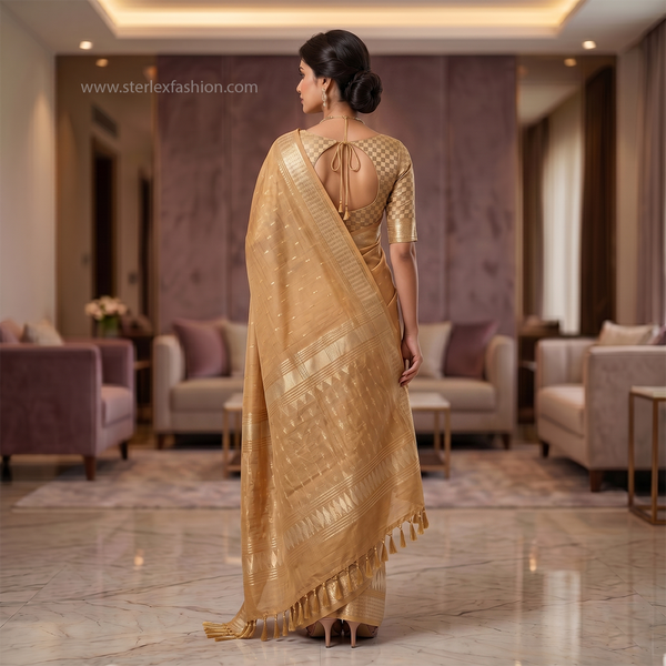 Golden Amber Rajsi Weave Saree