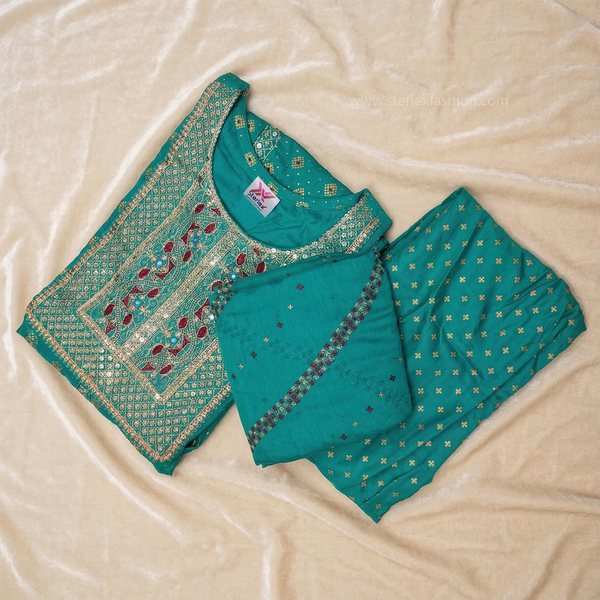 Teel Green Anarkali Suit Set