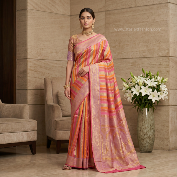 Rangrekha Pink Zari Saree