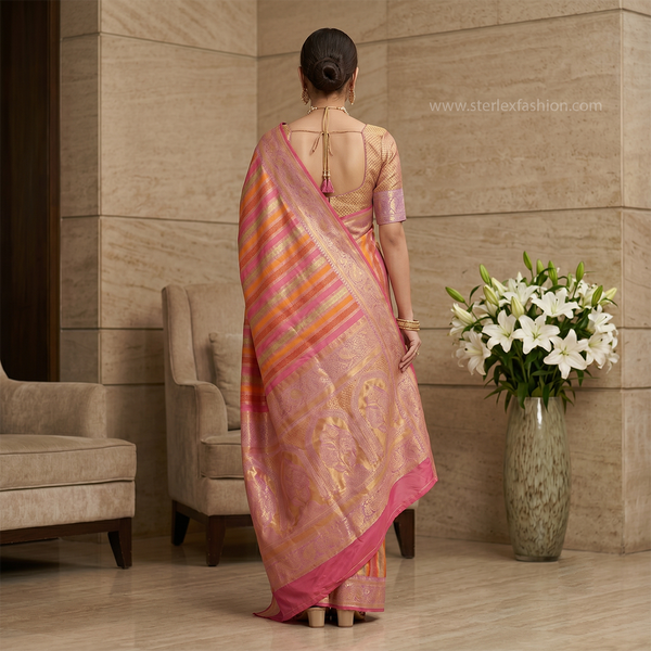 Rangrekha Pink Zari Saree