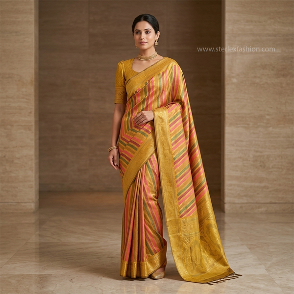 Rangrekha Mustard Zari Saree