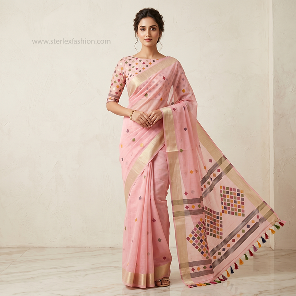 Rangika Pink Tassel Zari Saree