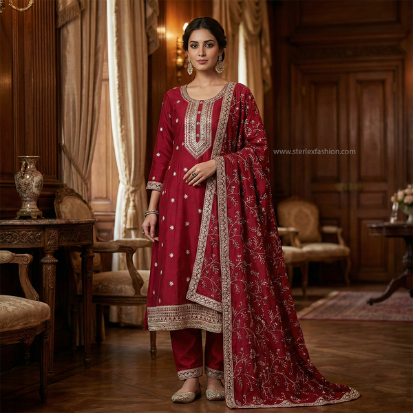 Crimson Royal Embroidered Suit Set
