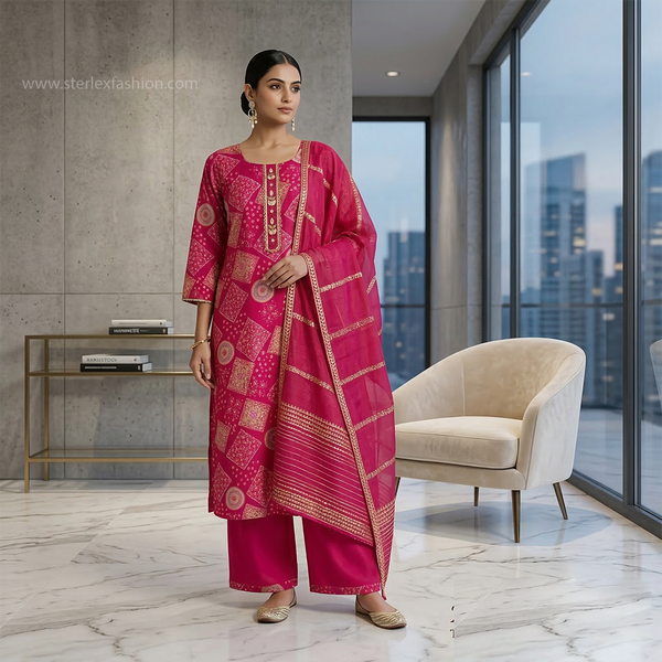 Rani Pink Heritage Printed Cotton Suit Set