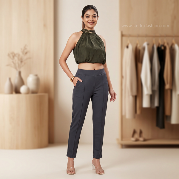 high-rise straight fit trousers