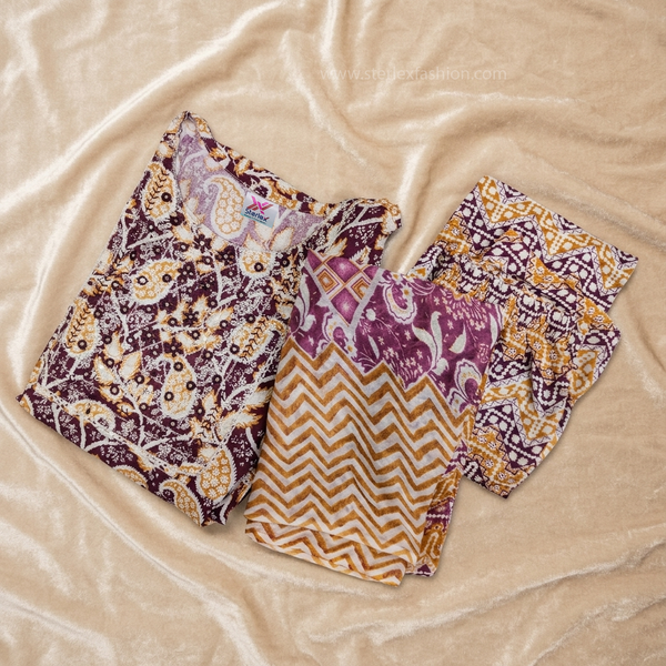 Plum Beige Heritage Printed Cotton Suit Set