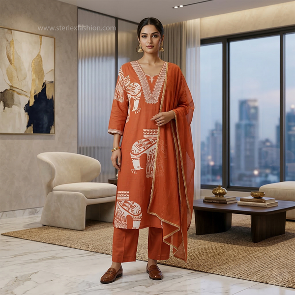 Terracotta Charm Printed Cotton Suit Set