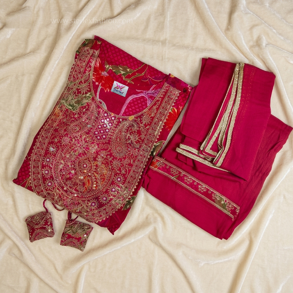 Rani Royale Floral Embroidered Cotton Anarkali Set