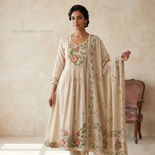 Ivory Bloom Embroidered Anarkali Suit Set
