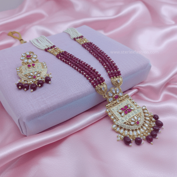 Maroon Pearl Kundan Haar