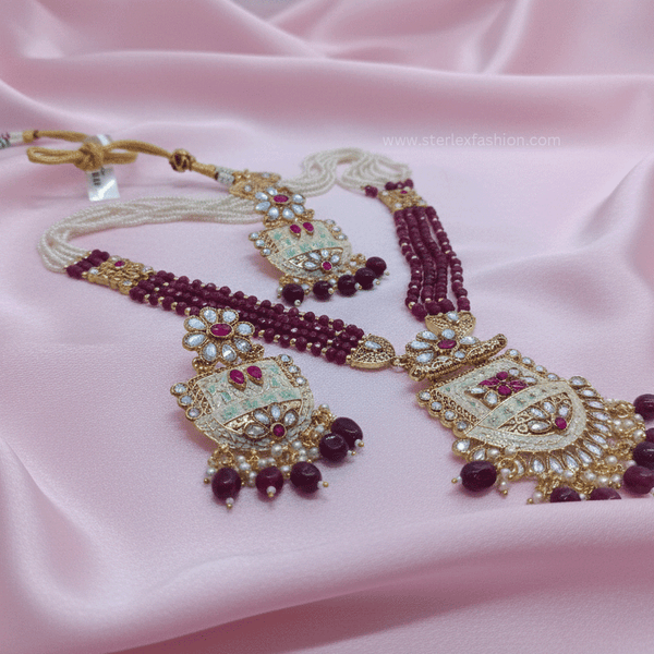 Maroon Pearl Kundan Haar