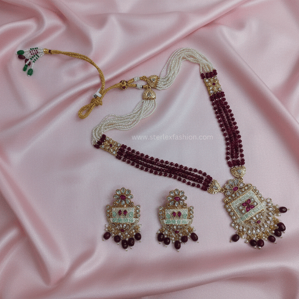 Maroon Pearl Kundan Haar