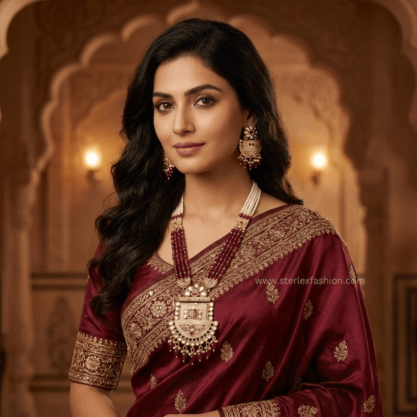 Maroon Pearl Kundan Haar