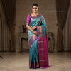 Turquoise Blue & Magenta Woven Banarasi Saree