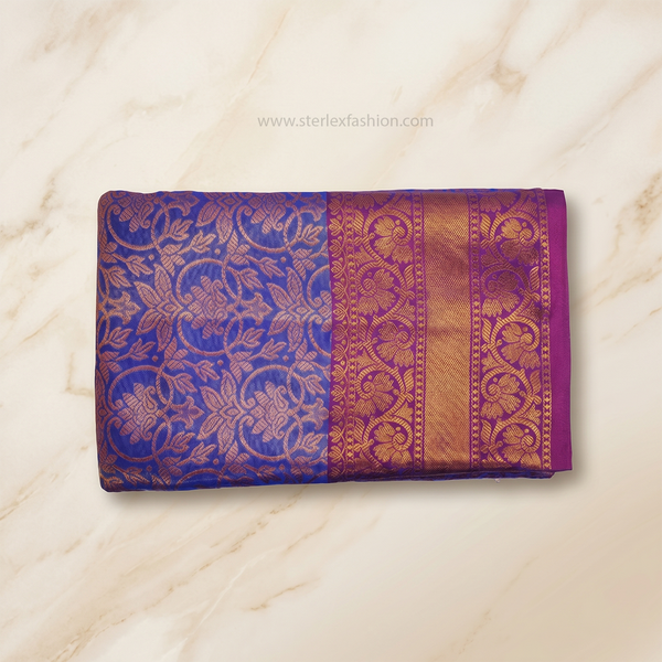 Royal Blue & Pink Banarasi Silk Saree with Zari Weaving