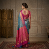 Teal Blue & Pink Kanjivaram Style Silk Saree