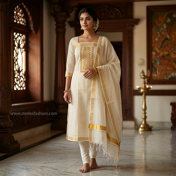 Noorika Kasavu Elegance Churidar