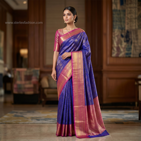 Royal Blue & Magenta Banarasi Silk Saree