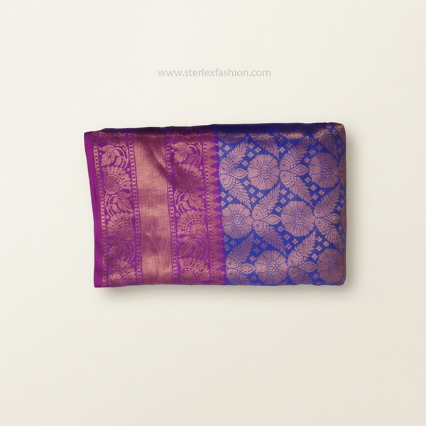 Royal Blue & Pink Kanjivaram Style Silk Saree