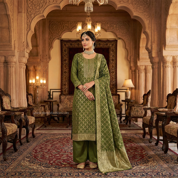Mehreen Olive Zari Embroidered Suit Set