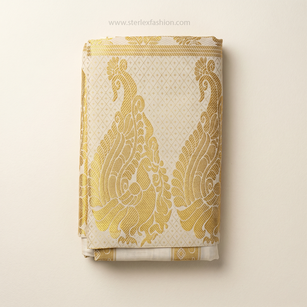 Royal Ivory Peacock Zari Saree