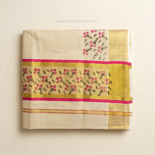 Ivory Bloom Border Traditional Saree