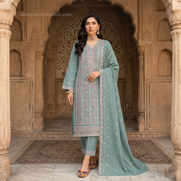 Gulnaar Embroidered Unstitched Churidar Suit Set