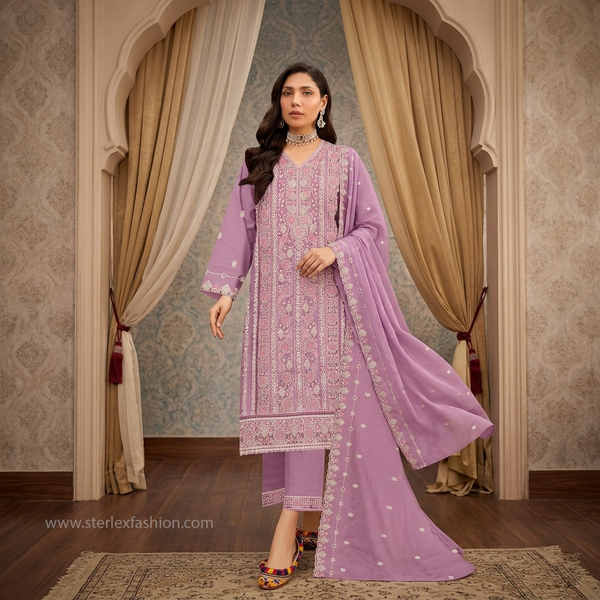 Gulnaar Embroidered Unstitched Churidar Suit Set