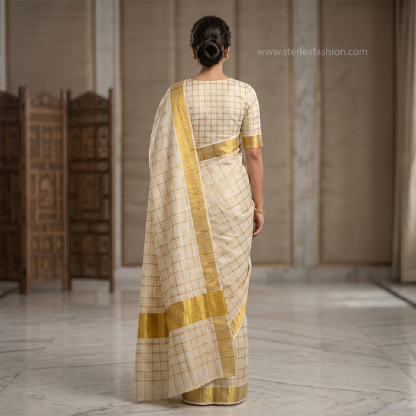 Royal Ivory Gold Checked Saree
