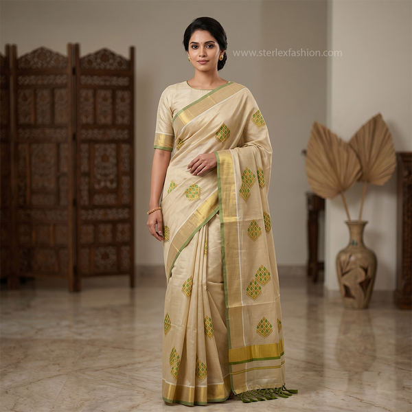 Mehira Olive Gold Kasavu Saree